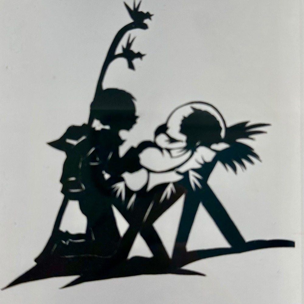 Orig Scherenschnitt Silhouette Art Framed German Paper‎ Cutout of baby Jesus